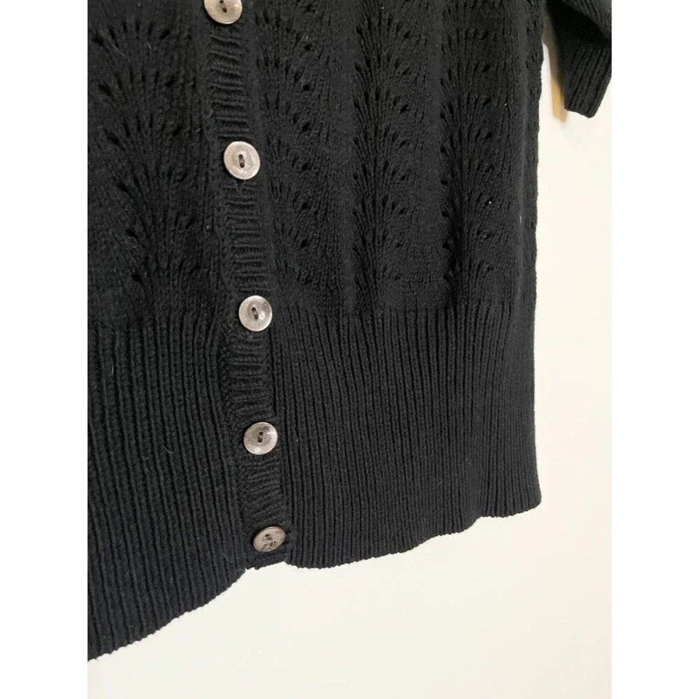 J. Jill Black Knit Cardigan Top Petite Medium Button Front Short Sleeve Sweater - Picture 5 of 8